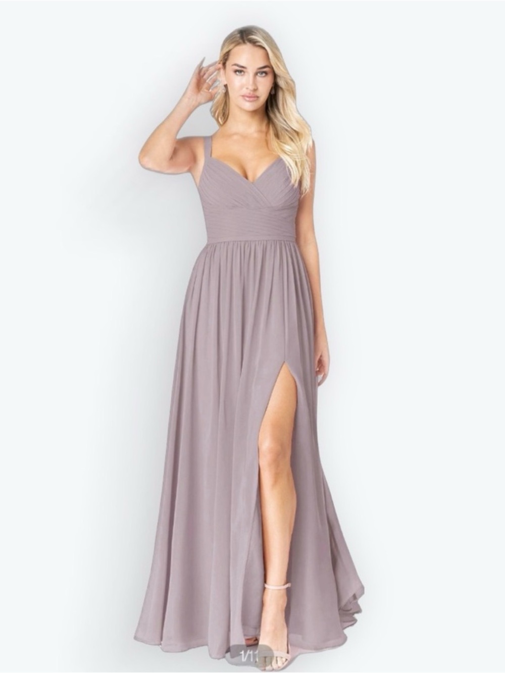 Azazie Gray (Shadow) Sleeveless V-Neck Maxi Dress with High Slit